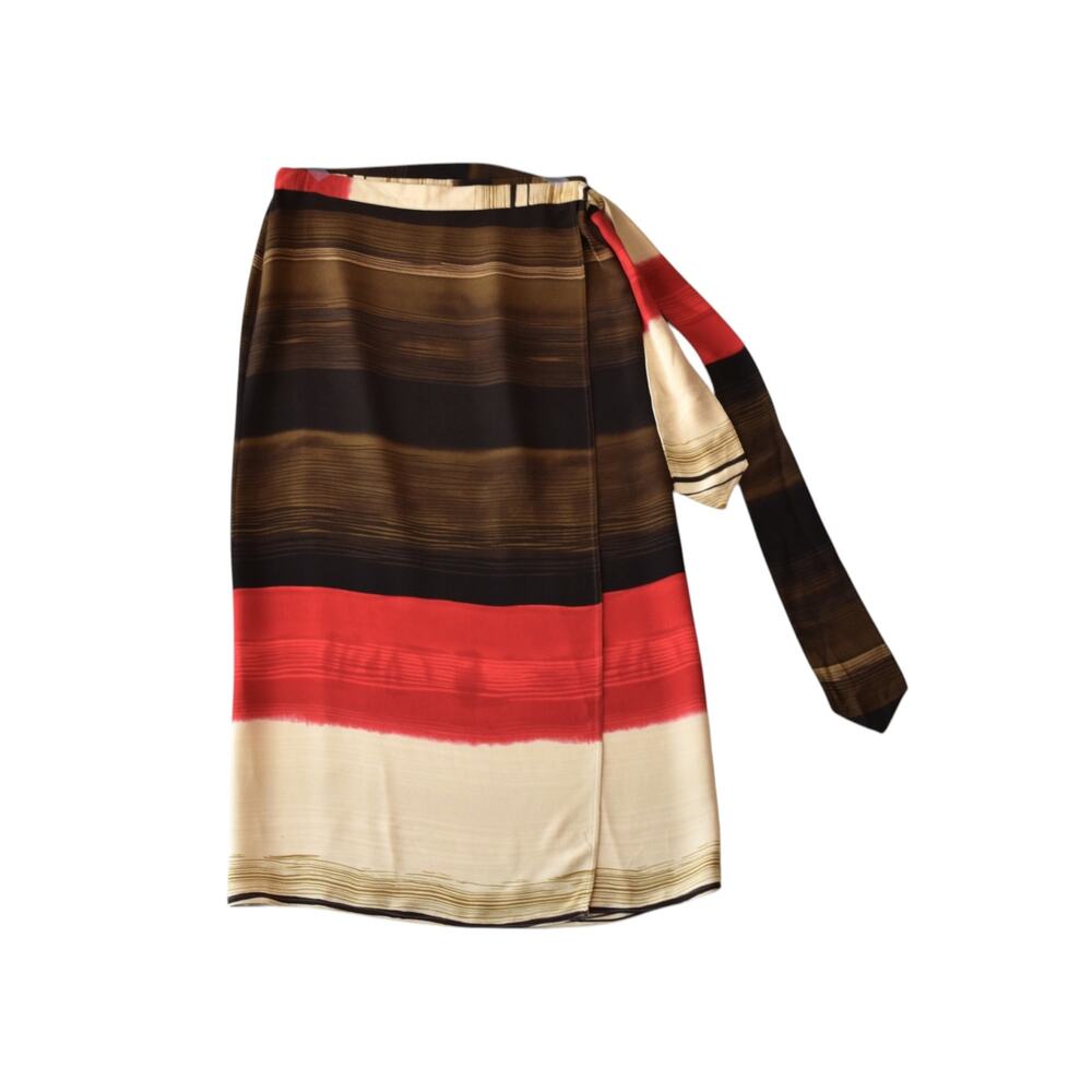 Doncaster Silk Wrap Maxi Skirt Size 12 Brown Red Abstract Print